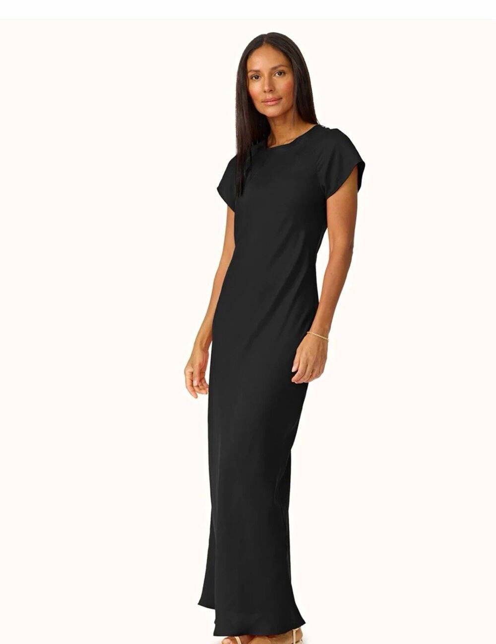 Unsubscribed Silk Maxi Dress Womens 4 Black Short Sleeve Minimalist Elegant